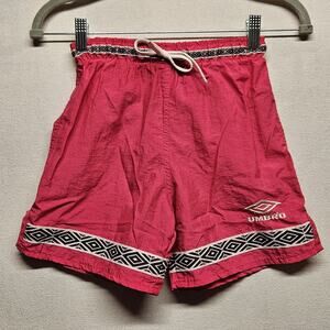 Vintage 90's Umbro Shorts Youth Small Pink Athletic Nylon Shorts Neon Pink 14627